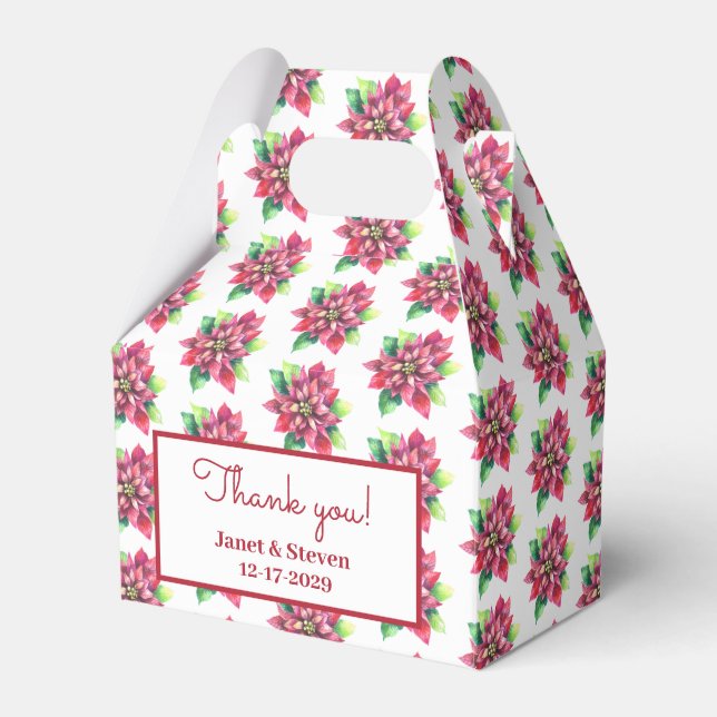  Christmas Poinsettia Wedding favour box (Front Side)