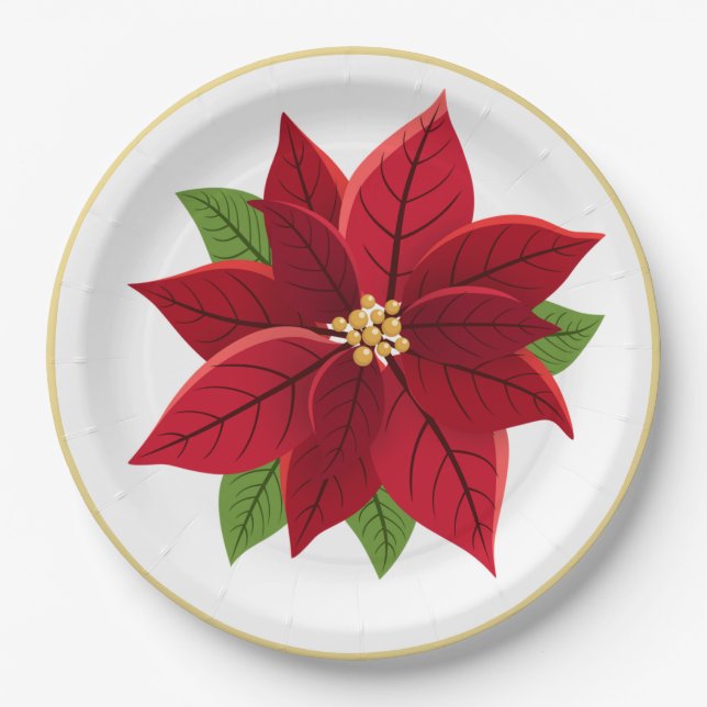 Christmas Poinsettia Wedding   Paper Plates (Front)