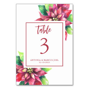 Christmas Poinsettia Wedding Table number Card