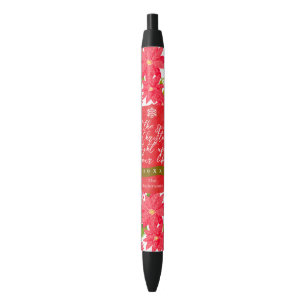 Christmas Poinsettia White Black Ink Pen