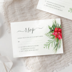 Christmas Poinsettia Winter Greenery Botanical RSVP Card