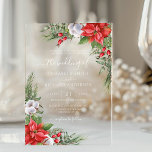 Christmas Poinsettia Winter Greenery Wedding Acrylic Invitations<br><div class="desc">Beautiful wedding invitation featuring hand-painted botanical watercolor illustrations of poinsettia flowers,  winter greenery,  pine and spruce branches and holly berries. Perfect choice for Christmas weddings.</div>