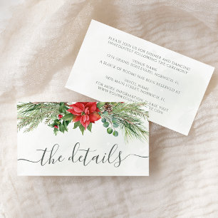 Christmas Poinsettia Winter Greenery Wedding Enclosure Card