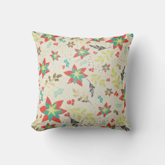 Christmas Poinsettia with Leaves & Berries Cushion