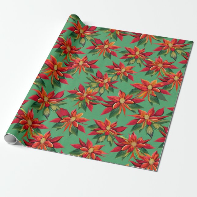 Christmas Poinsettia Wrapping Paper (Unrolled)