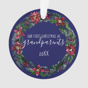 Christmas Poinsettia Wreath Grandparents Photo Ornament