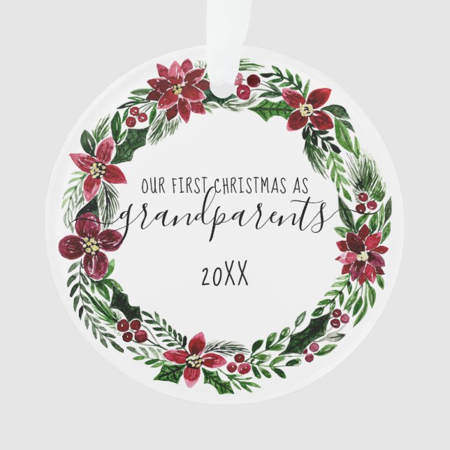 Christmas Poinsettia Wreath Grandparents Photo Ornament (Front)