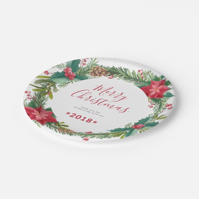 Christmas Poinsettia Wreath Paper Plates (Angled)