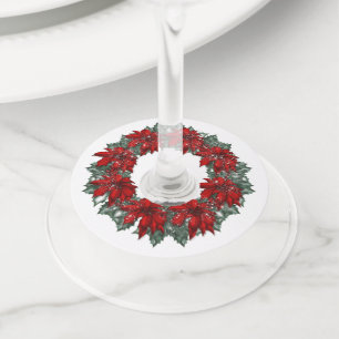 Christmas Poinsettia Wreath Wine Glass Tag
