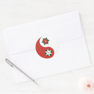 Christmas Poinsettia Yin Yang Classic Round Sticker