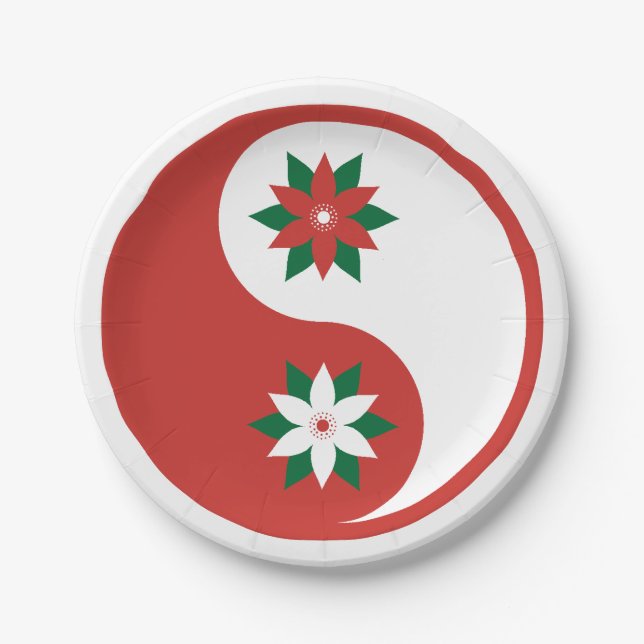 Christmas Poinsettia Yin Yang Paper Plate (Front)