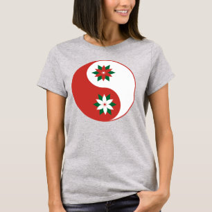 Christmas Poinsettia Yin Yang T-Shirt