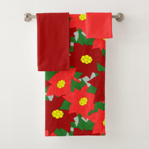 Christmas Poinsettias  Bath Towel Set