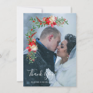 Christmas Poinsettias Flowers & Branches Photo Thank You Card