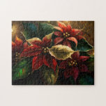 Christmas Poinsettias Jigsaw Puzzle<br><div class="desc">Beautiful red and gold Christmas poinsettias jigsaw puzzle will challenge the whole family.</div>