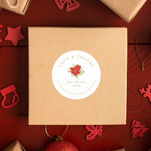 Christmas Poinsettias Love & Thanks Supporting Classic Round Sticker