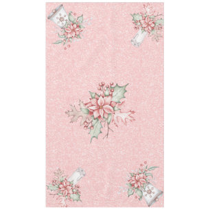 Christmas Poinsettias on Pink Glitter Background  Tablecloth