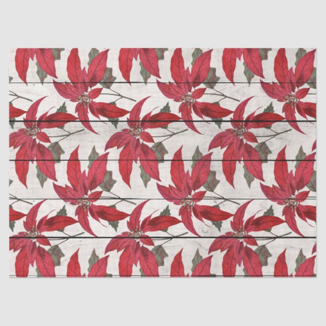 Christmas Poinsettias on Wood Decoupage Tissue Paper (Front)
