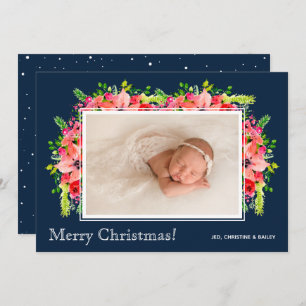 Christmas Poinsettias Photo Birth Announcements