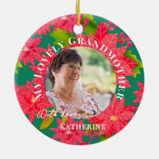 Christmas Poinsettias Red Photo Grandmother Teal Ceramic Tree Decoration