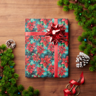 Christmas Poinsettias Traditional Holiday Design Wrapping Paper