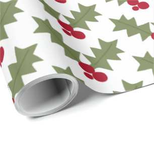 Christmas Poinsettias with White Backing Wrapping Paper