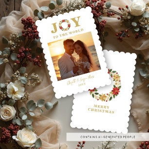 Christmas Poinsettias Wreath Mexican Embroidery Holiday Card