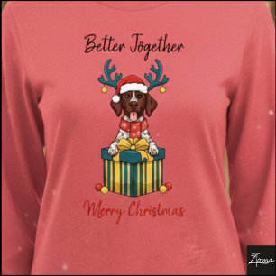 Christmas Pointer Dog Ticked Gift Graphic Tri-Blend Shirt