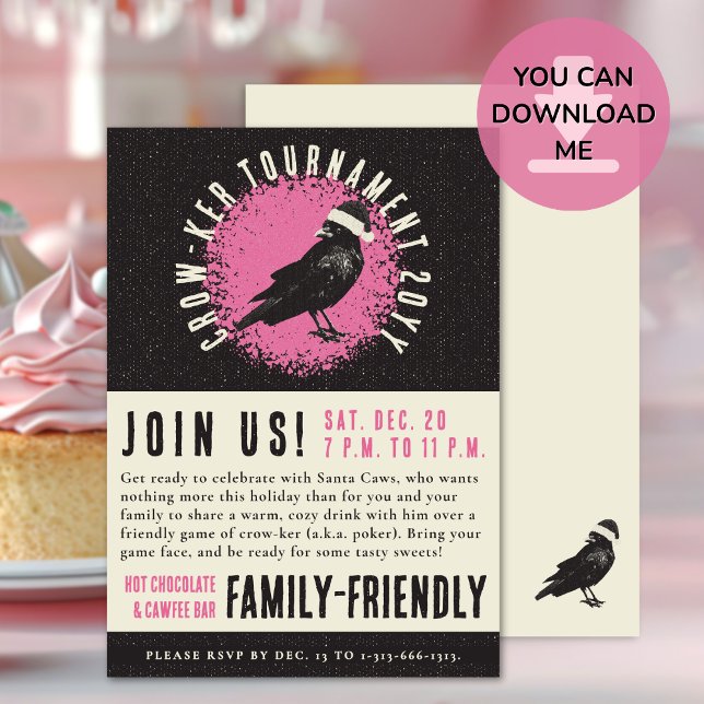 Christmas Poker and Game Night Crow Invitation (Invite friends and family to a fun game night and light-hearted poker tournament this holiday season)