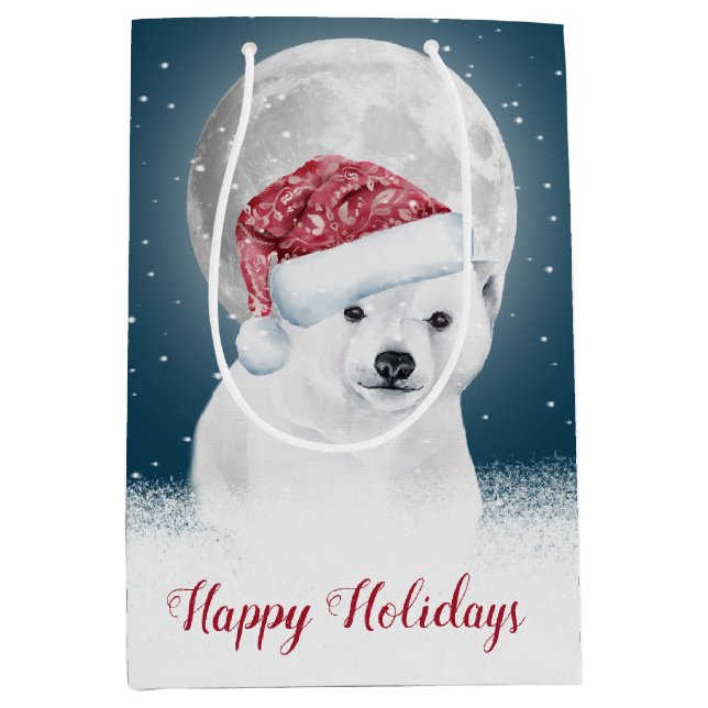 Christmas Polar Bear and Moon  Medium Gift Bag (Front)