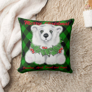 Christmas polar bear cub, white bear cub cushion