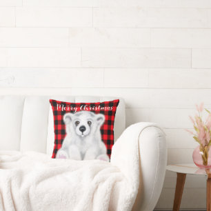 Christmas polar bear cub, white bear cub cushion