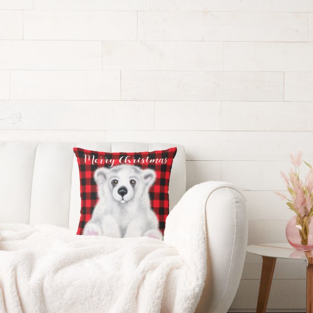 Christmas polar bear cub, white bear cub cushion (Couch)
