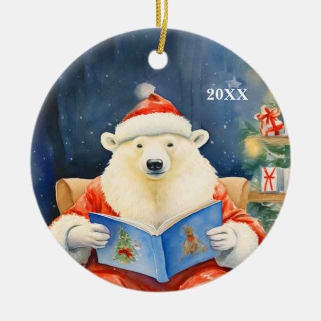 Christmas Polar Bear Customise Date Ornament (Front)