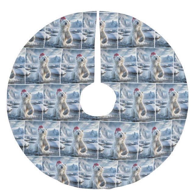 Christmas Polar Bear In Arctic Water Brushed Polyester Tree Skirt (Front)