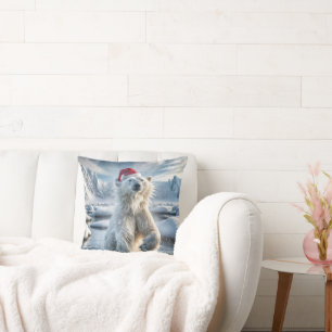 Christmas Polar Bear In Arctic Water Cushion