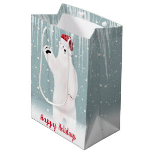 Christmas Polar Bear In Icicle Medium Gift Bag