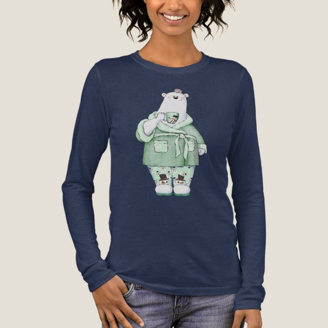 Christmas Polar Bear in Pyjamas Tri-Blend Shirt (Front)
