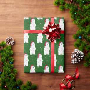 Christmas Polar Bear in Snowflakes  Wrapping Paper