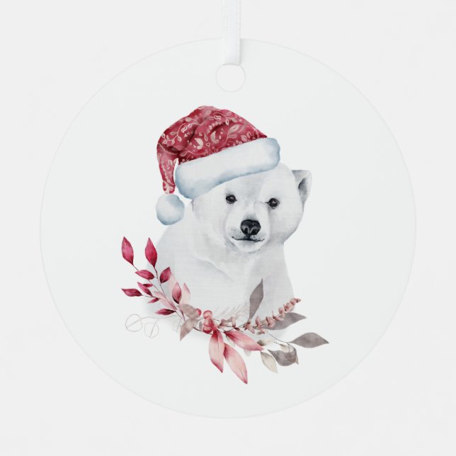 Christmas Polar Bear  Metal Tree Decoration (Front)