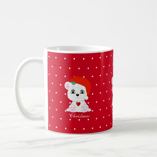 Christmas Polar Bear on Red Coffee Mug (Left)