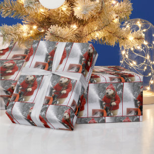 Christmas Polar Bear Pushing a Snowblower Wrapping Paper