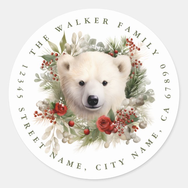 Christmas Polar Bear Round Stickers (Front)