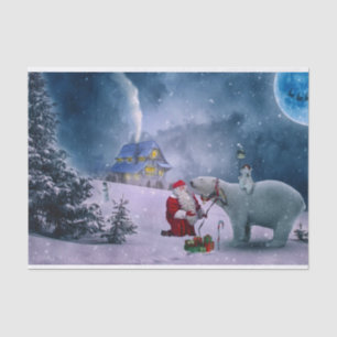 Christmas Polar Bear Santa Snow Scene Tissue Paper