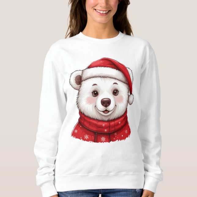 Christmas Polar Bear With Santa Hat Sweatshirt (Front)