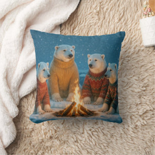 Christmas Polar Bears Around a Bonfire Cushion