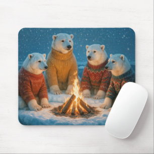 Christmas Polar Bears Around a Bonfire Mouse Pad