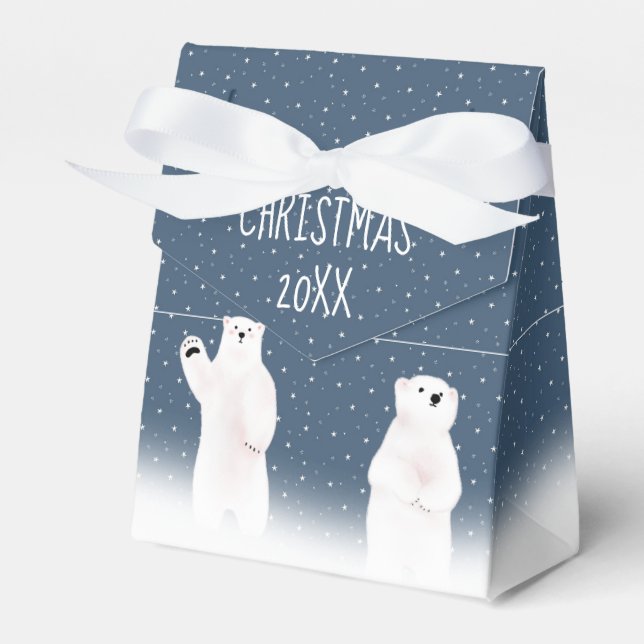 Christmas Polar Bears In Stars Favour Box (Front Side)