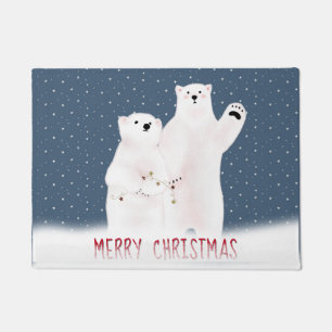 Christmas Polar Bears On Snowflakes Doormat