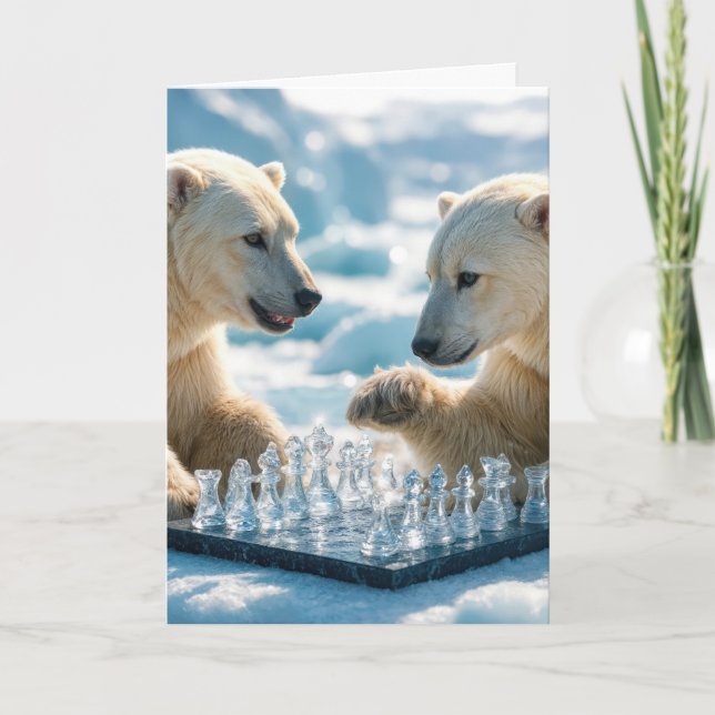 Christmas Polar Bears Playing Chess On a Glacier Card (Front)